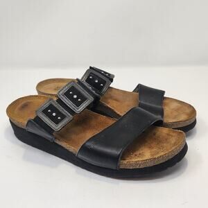 Naot Ashley Black Leather Slip On Sandal Double Strap Women Size 39 US 8 Comfort